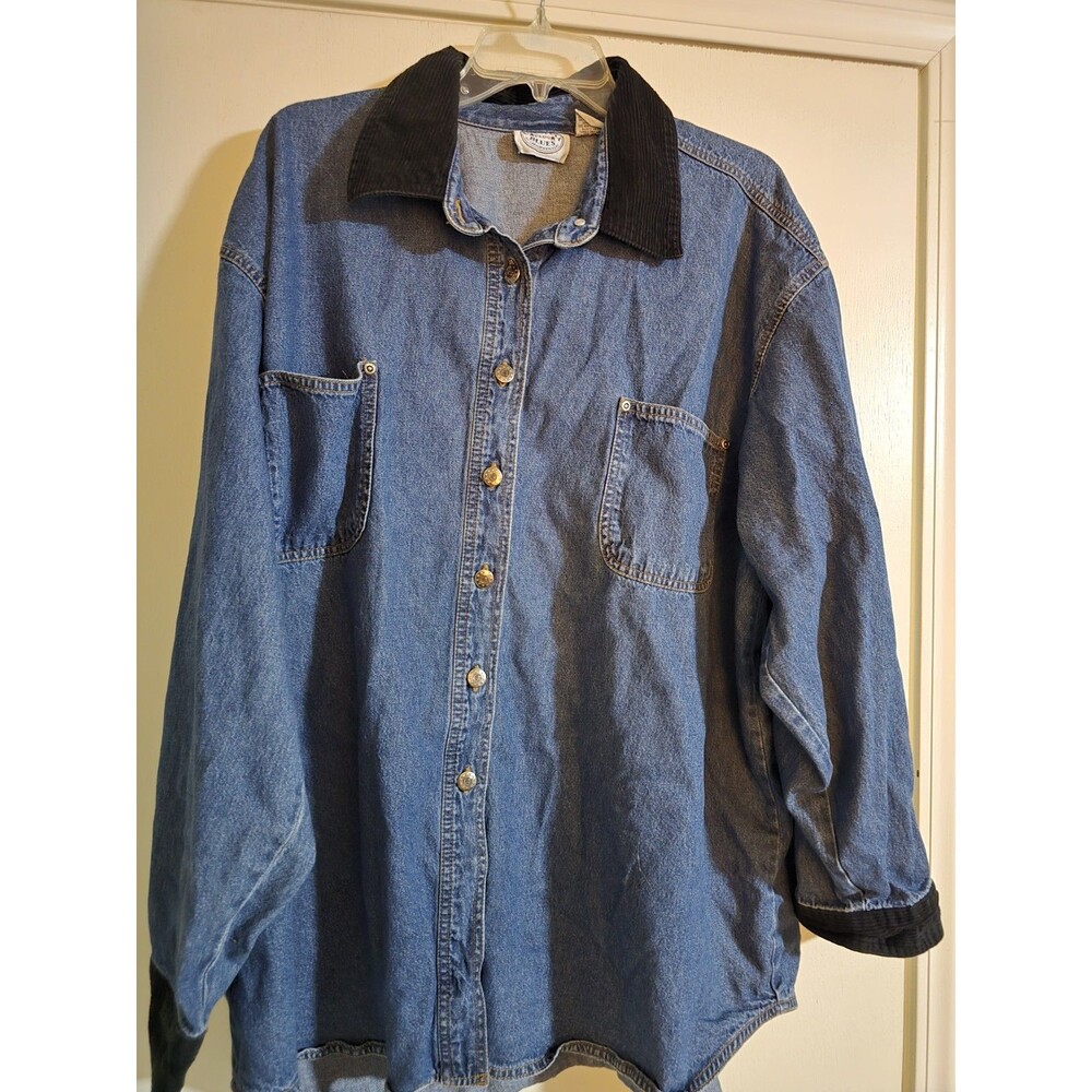 Vintage Denim Shirt Chore Style Lightweight  Button Up Womens 26W Carolina Blues